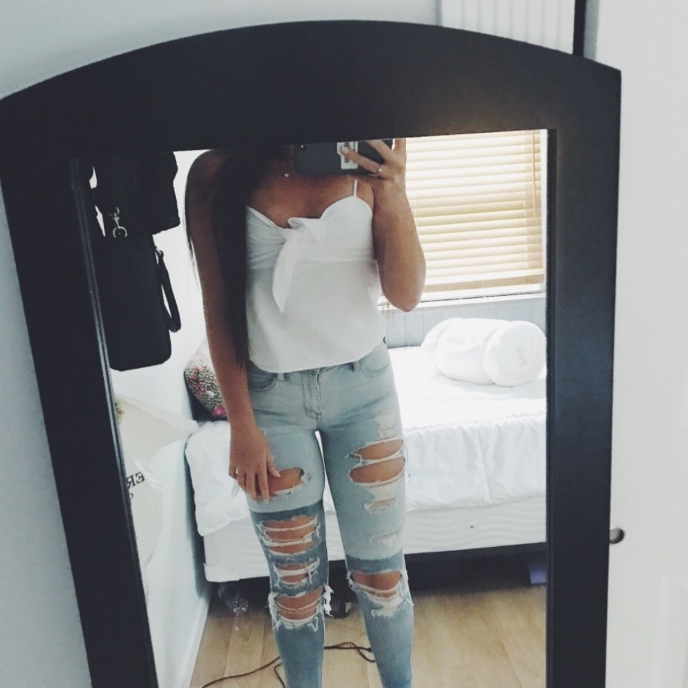 two toned distressed denim jeggings